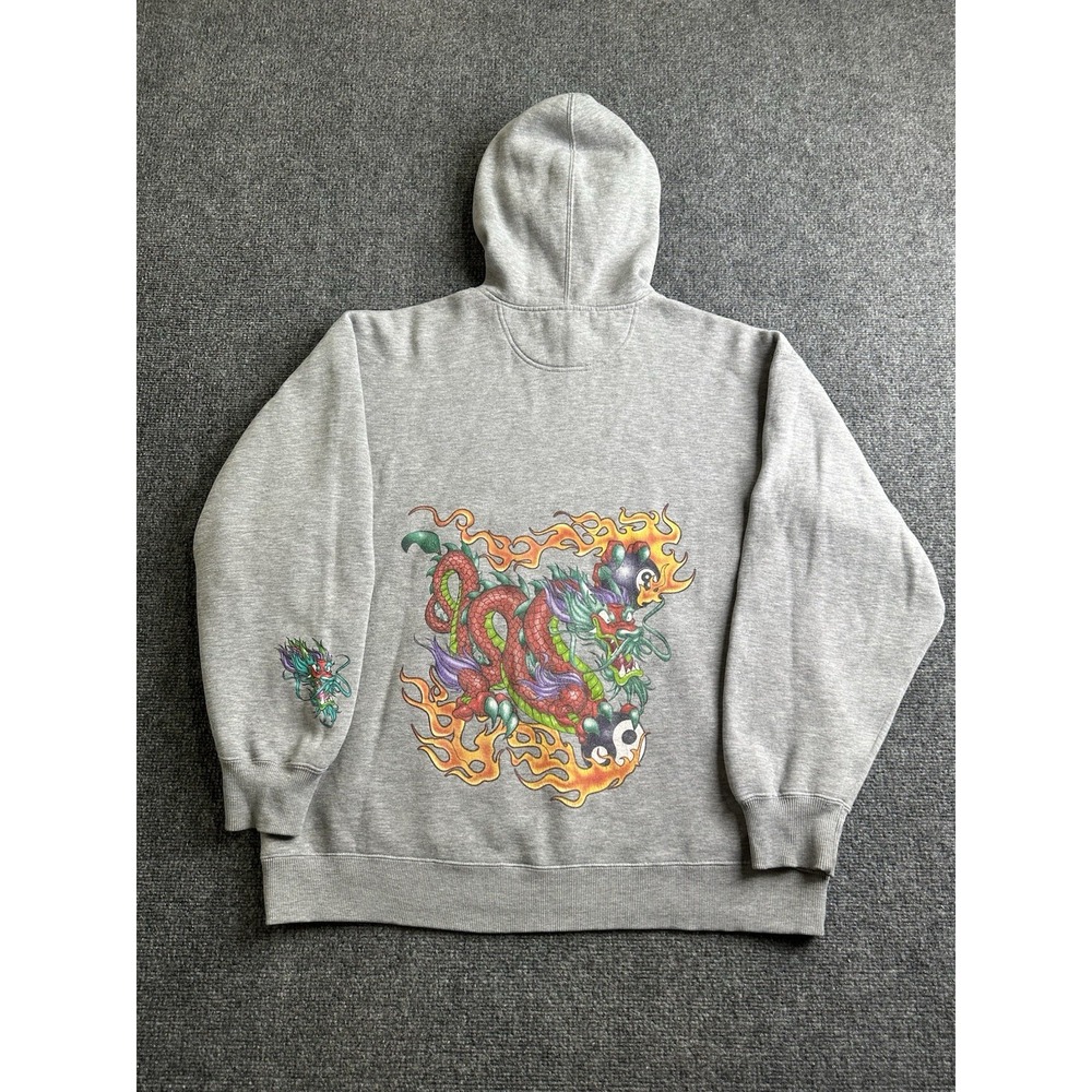 Mens JNCO Jeans Dragon Flame Yin Yang Graphic Hoodie Gray, Size M